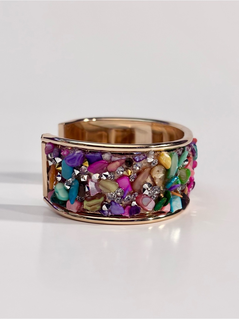 Hand Crafted Multicolor Gold Cuff Bracelet - Picture 4 of 5